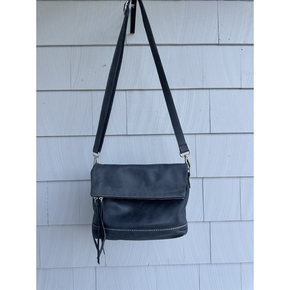 Roots Leather Crossbody Bag Blue Vintage Tribe Leather Tassel